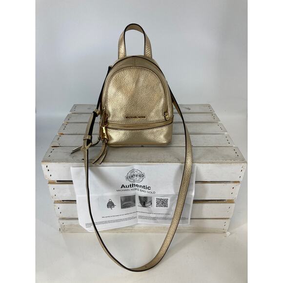 Michael Kors Handbags - MICHAEL KORS, MINI SIZE GOLD PEBBLED LEATHER CROSSBODY BAG